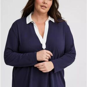 Torrid Dark Blue and Cream V-Neck Top